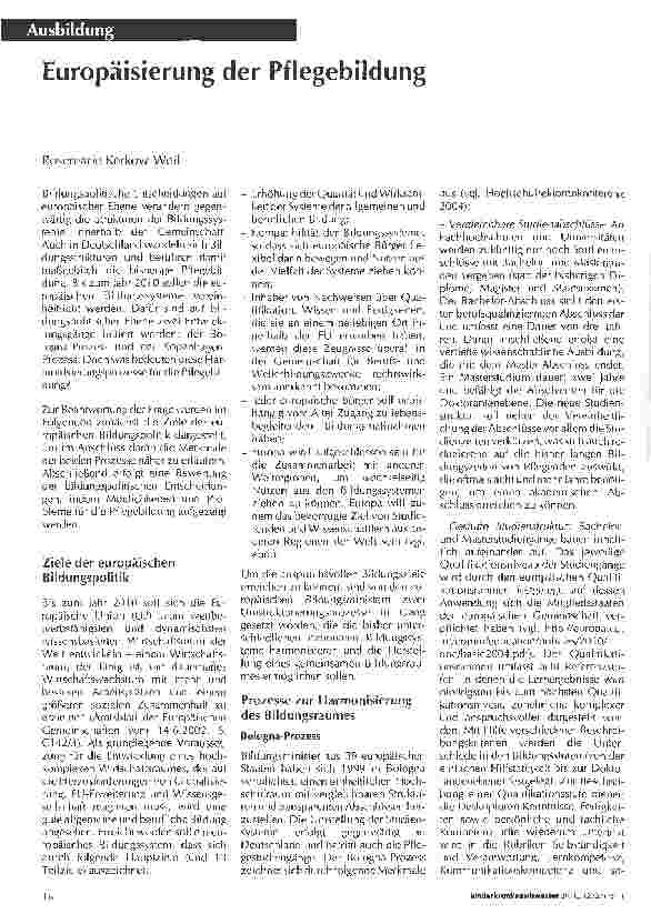 Vorschauseite 1: Europäisierung der Pflegebildung