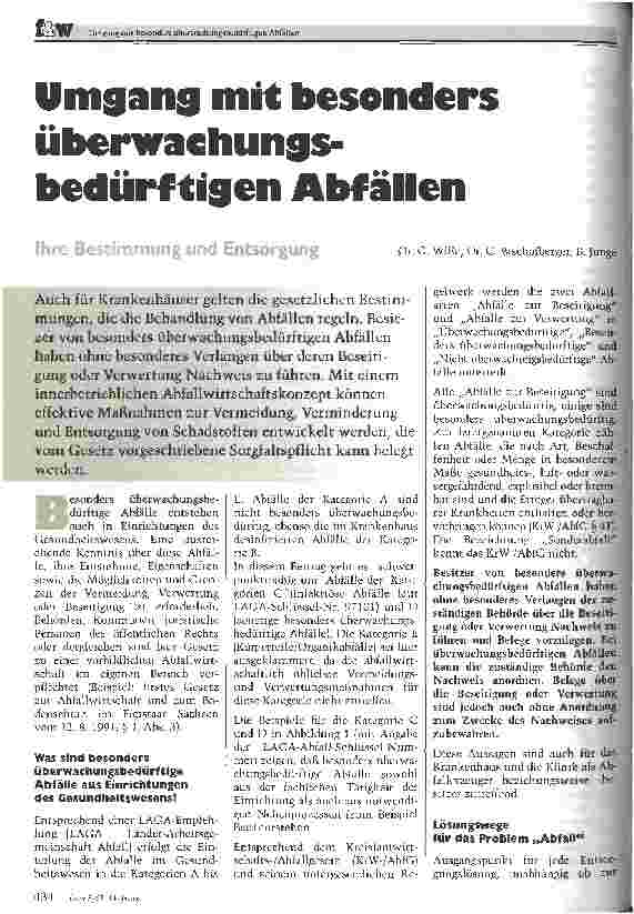 Vorschauseite 1: Umgang mit besonders überwachungsbedürftigen Abfällen Ihre Bestimmung und Entsorgung