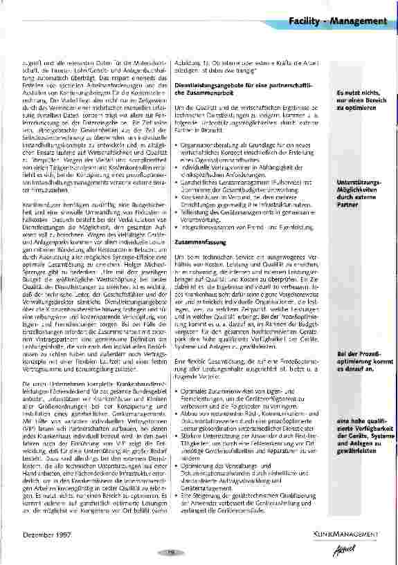 Vorschauseite 4: Instandhaltungs-Systeme in Krankenhäusern Vorüberlegung zum Einsatz