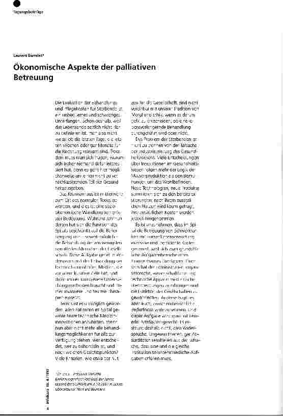 Vorschauseite 1: Ökonomische Aspekte der palliativen Betreuung