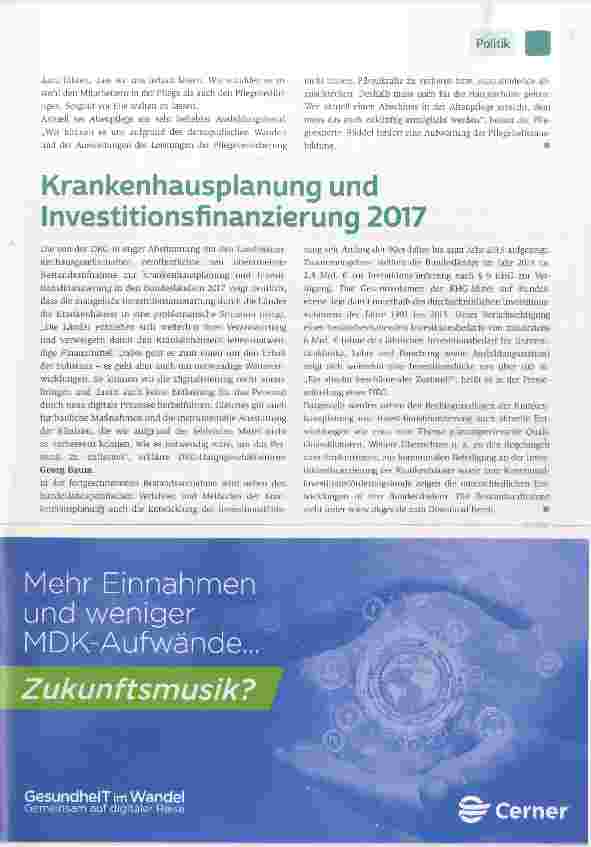 Vorschauseite 1: Krankenhausplanung und Investitionsfinanzierung 2017