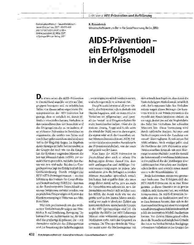 Vorschauseite 1: AIDS-Prävention -ein Erfolgsmodell in der Krise