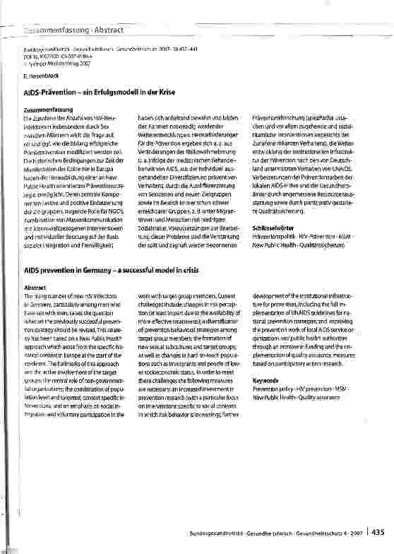 Vorschauseite 4: AIDS-Prävention -ein Erfolgsmodell in der Krise