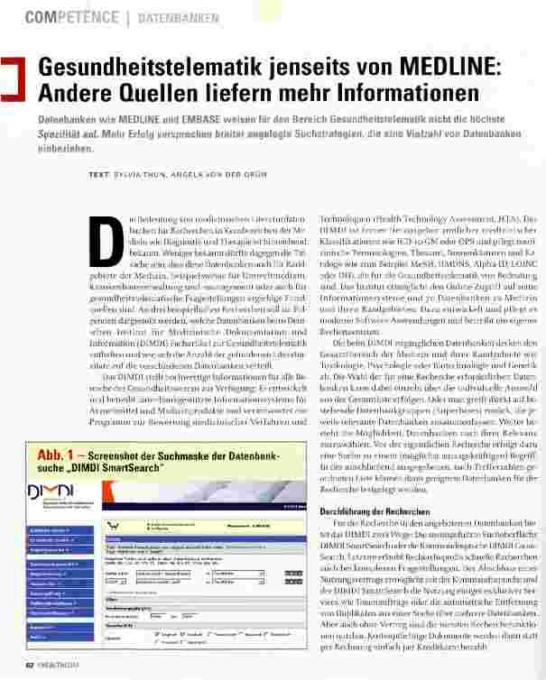Vorschauseite 1: Gesundheitstelematik jenseits von MEDLINE: Andere Quellen liefern mehr Informationen