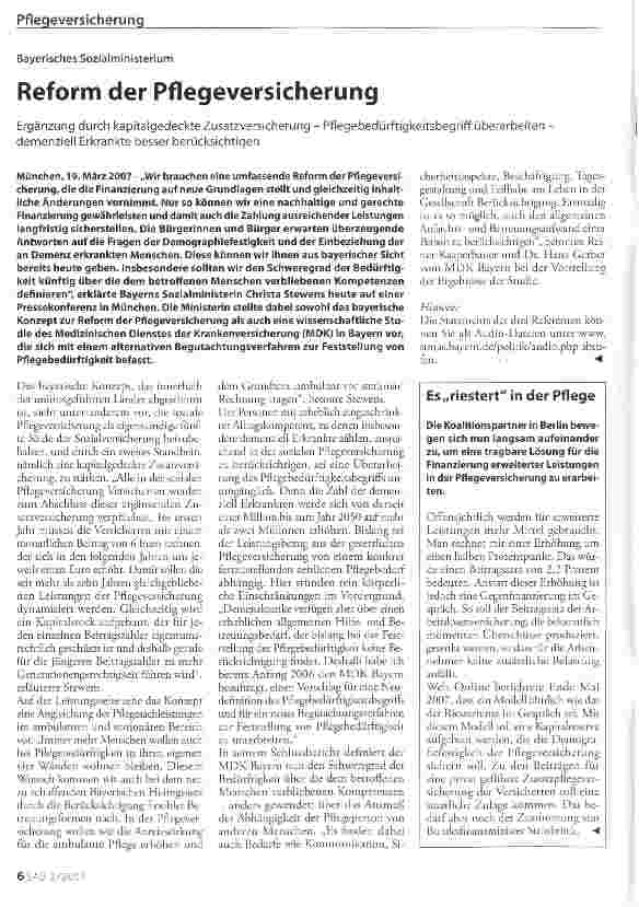 Vorschauseite 1: Reform der Pflegeversicherung