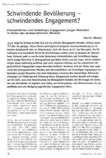 Vorschauseite 1: Schwindende Bevölkerung -schwindendes Engagement?