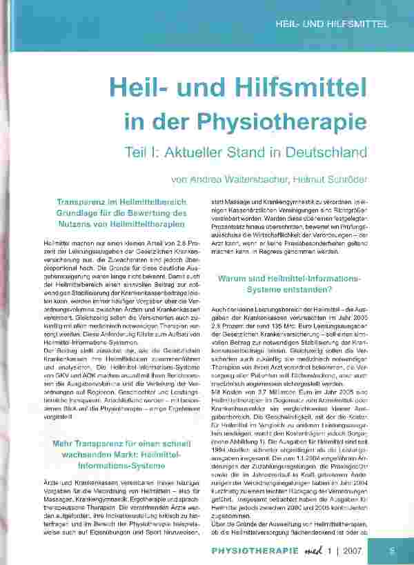 Vorschauseite 1: Heilund Hilfsmittel in der Physiotherapie Teil I: Aktueller Stand in Deutschland