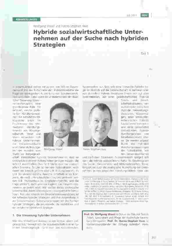 Vorschauseite 1: Hybride sozialwirtschaftliche Unternehmen auf der Suche nach hybriden StrategienTeil 1