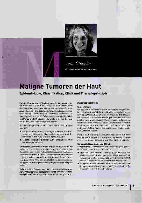 Vorschauseite 1: Maligne Tumoren der Haut Epidemiologie, Klassifikation, Klinik und Therapieprinzipien