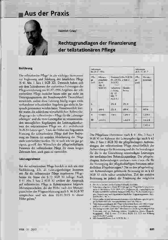 Vorschauseite 1: Rechtsgrundlagen der Finanzierung der teilstationären Pflege