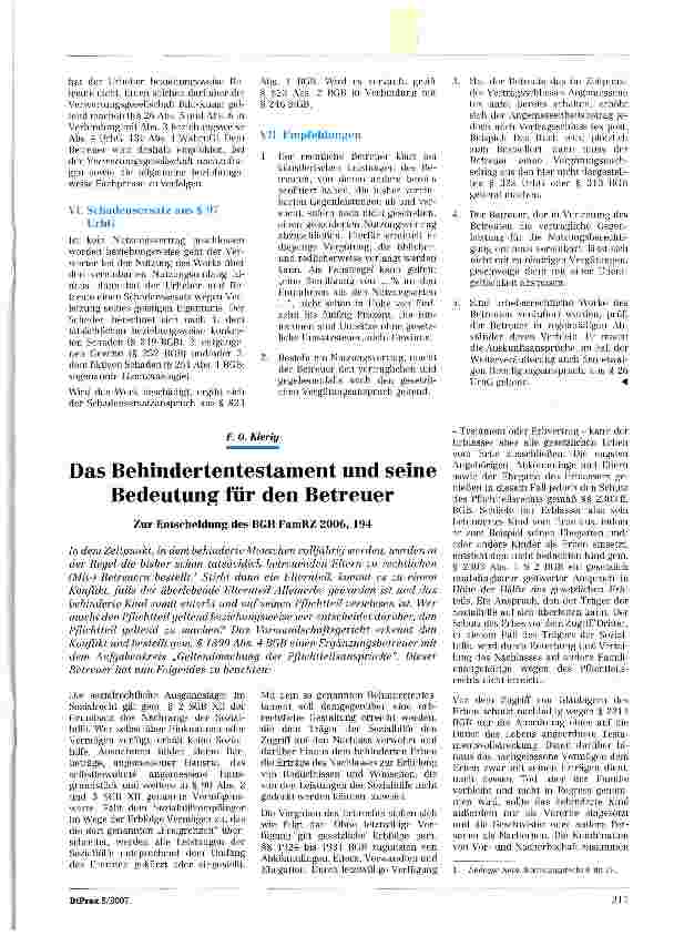 Vorschauseite 1: Das Behindertentestament und seine Bedeutung für den Betreuer