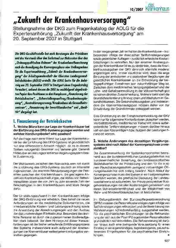 Vorschauseite 1: Zukunft der Krankenhausversorgung