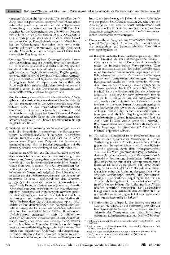 Vorschauseite 3: Zulässigkeit arbeitsvertraglicher Verweisungen auf das Beamtenrecht