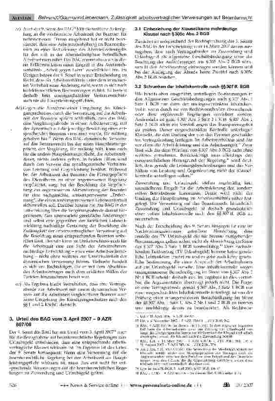Vorschauseite 5: Zulässigkeit arbeitsvertraglicher Verweisungen auf das Beamtenrecht