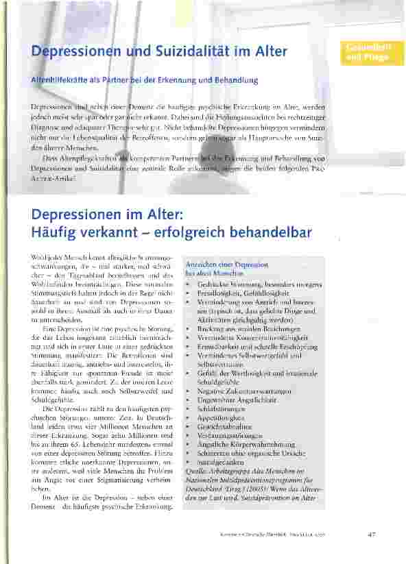 Vorschauseite 1: Depressionen und Suizidalität im Alter