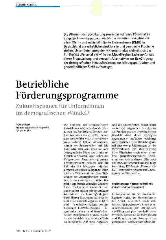 Vorschauseite 1: Betriebliche Förderungsprogramme