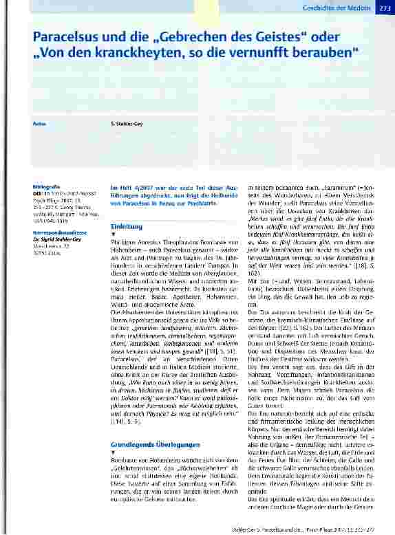 Vorschauseite 1: Paracelsus und die Gebrechen des Geistes oder Von den kranckheyten, so die vernunfft berauben