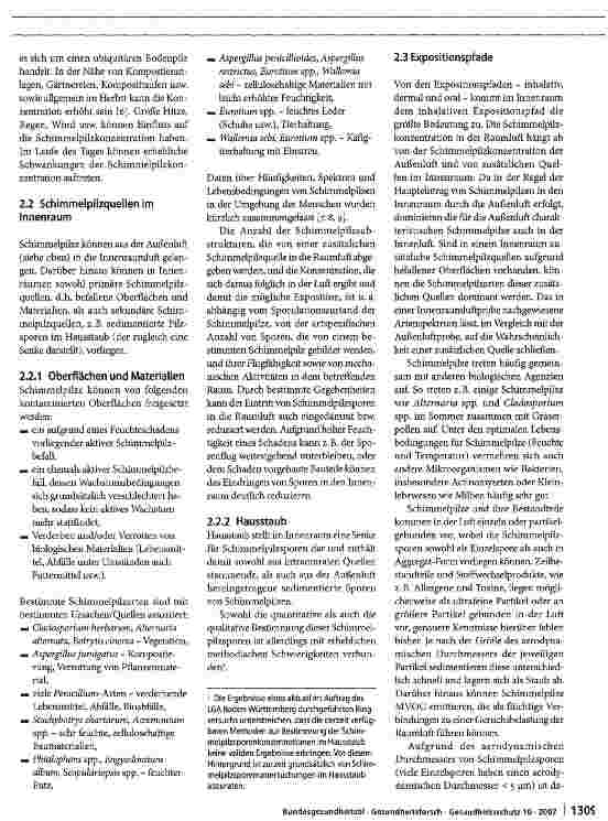 Vorschauseite 2: Schimmelpilzbelastung in Innenräumen - Befunderhebung, gesundheitliche Bewertung und Maßnahmen