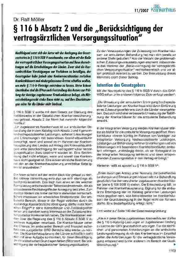 Vorschauseite 1: § 116 b Absatz 2 und die Berücksichtigung der vertragsärztlichen Versorgungssituation