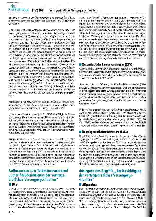 Vorschauseite 2: § 116 b Absatz 2 und die Berücksichtigung der vertragsärztlichen Versorgungssituation