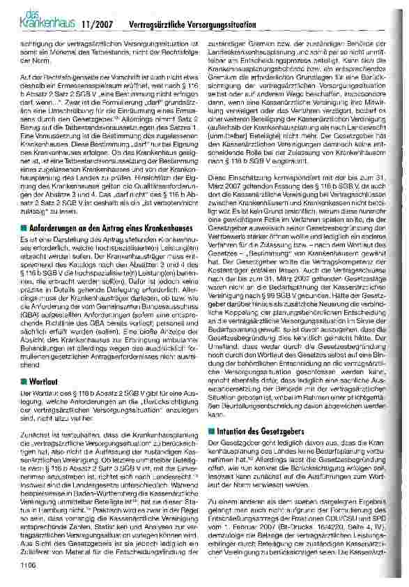 Vorschauseite 3: § 116 b Absatz 2 und die Berücksichtigung der vertragsärztlichen Versorgungssituation