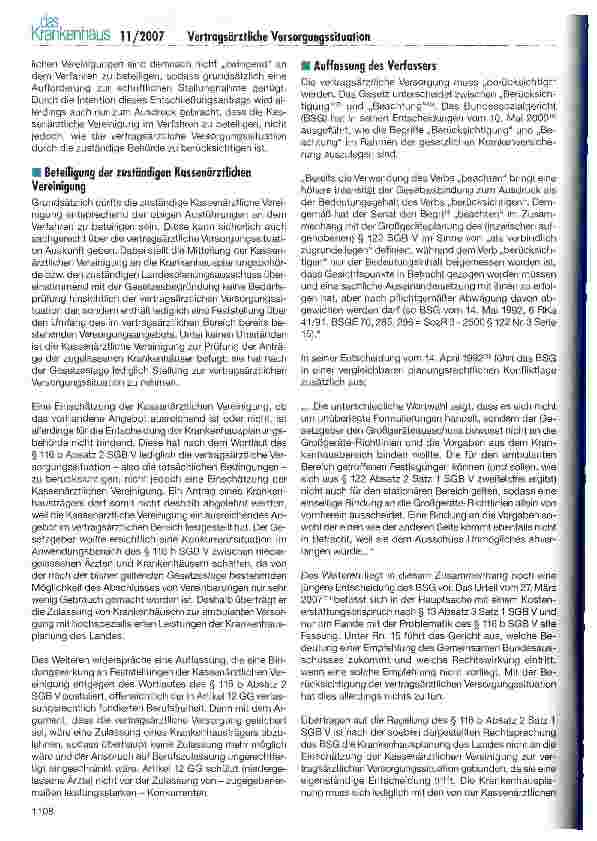 Vorschauseite 4: § 116 b Absatz 2 und die Berücksichtigung der vertragsärztlichen Versorgungssituation