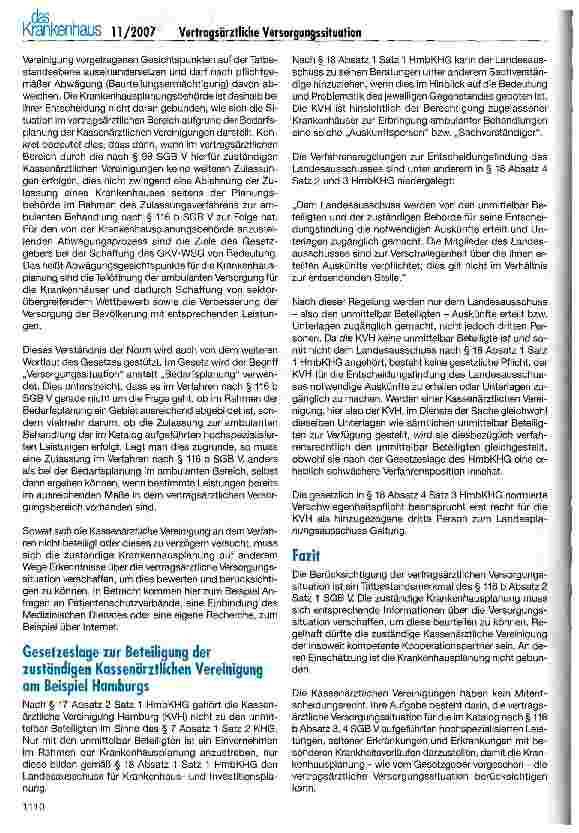 Vorschauseite 5: § 116 b Absatz 2 und die Berücksichtigung der vertragsärztlichen Versorgungssituation