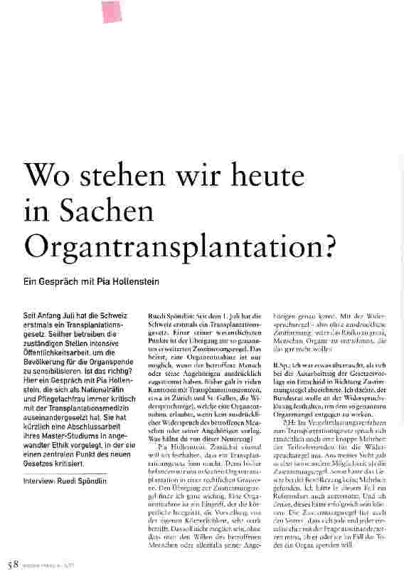 Vorschauseite 1: Wo stehen wir heute in Sachen Organtransplantation