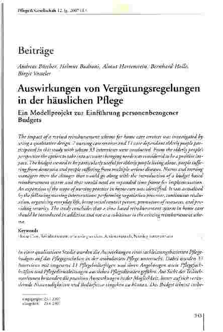 Vorschauseite 1: Auswirkungen von Vergütungsregelungen in der häuslichen Pflege