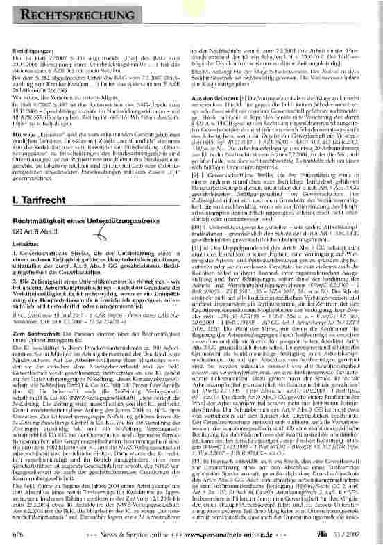 Vorschauseite 1: Rechtmäßigkeit eines Unterstützungsstreiks