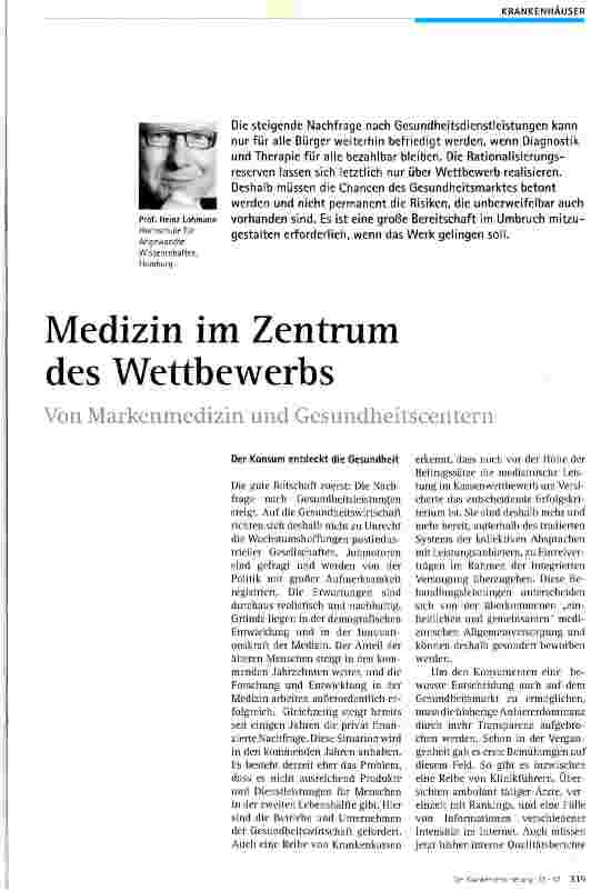 Vorschauseite 1: Medizin im Zentrum des Wettbewerbs