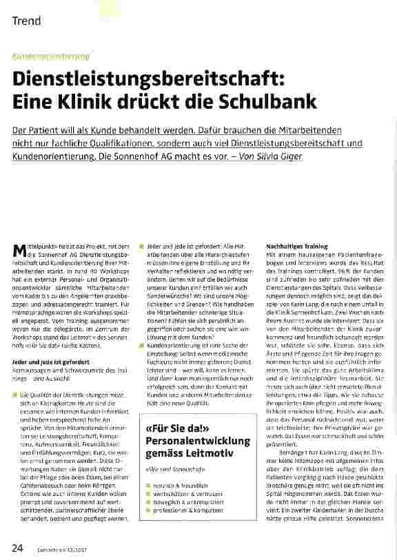 Vorschauseite 1: Dienstleistungsbereitschaft: Eine Klinik drückt die Schulbank