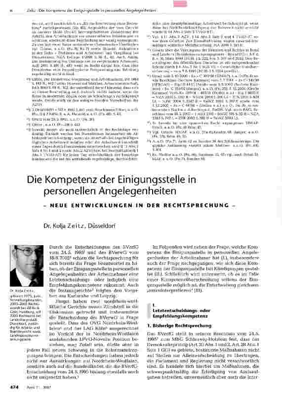 Vorschauseite 1: Die Kompetenz der Einigungsstelle in personellen Angelegenheiten