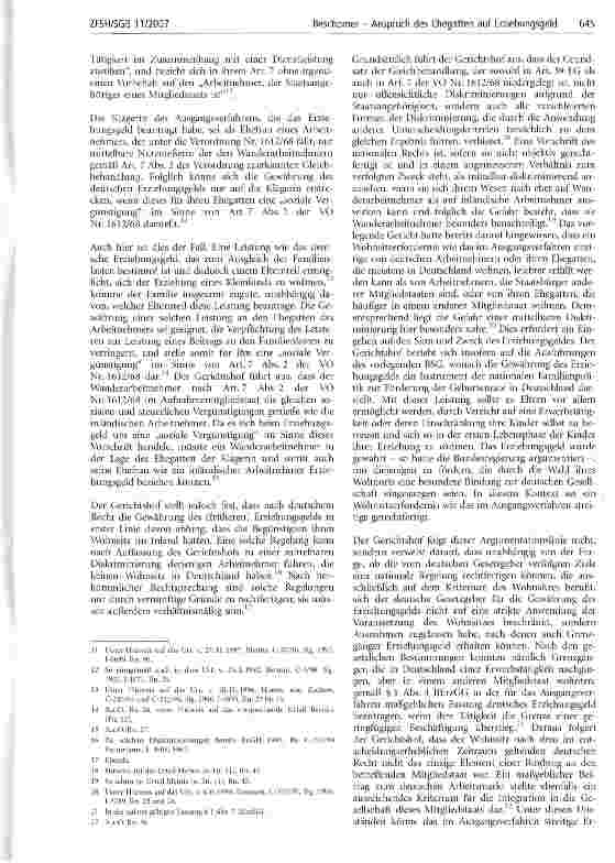 Vorschauseite 2: Anspruch des Ehegatten eines in einem anderen Mitgliedstaat berufstätigen Wanderarbeitnehmers auf Erziehungsgeld