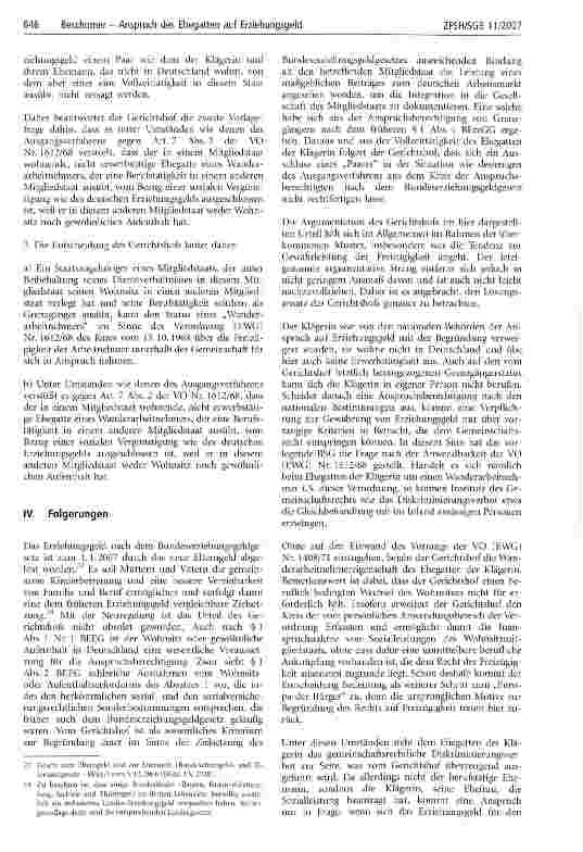 Vorschauseite 3: Anspruch des Ehegatten eines in einem anderen Mitgliedstaat berufstätigen Wanderarbeitnehmers auf Erziehungsgeld