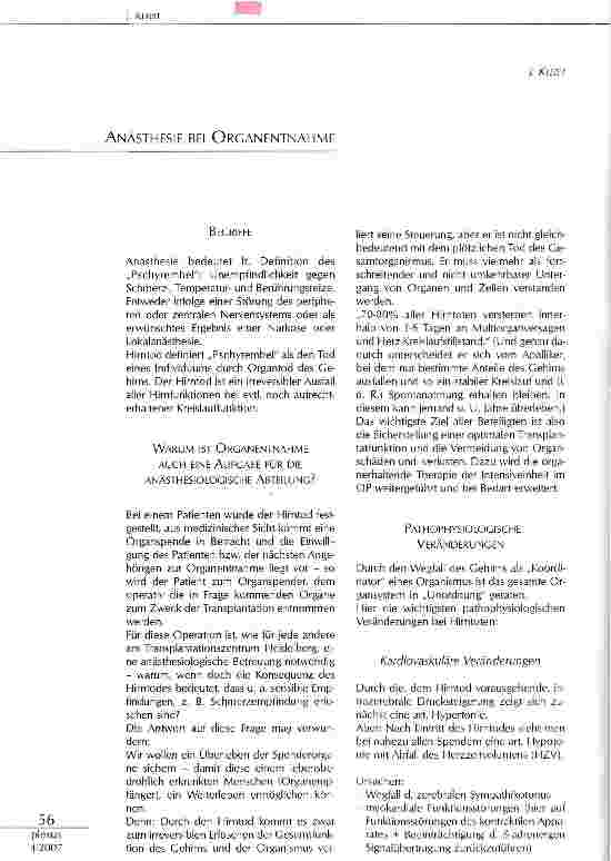 Vorschauseite 1: Anästhesie bei Organentnahme