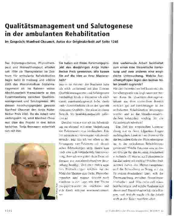 Vorschauseite 1: Qualitätsmanagement und Salutogenese in der ambulanten Rehabilitation
