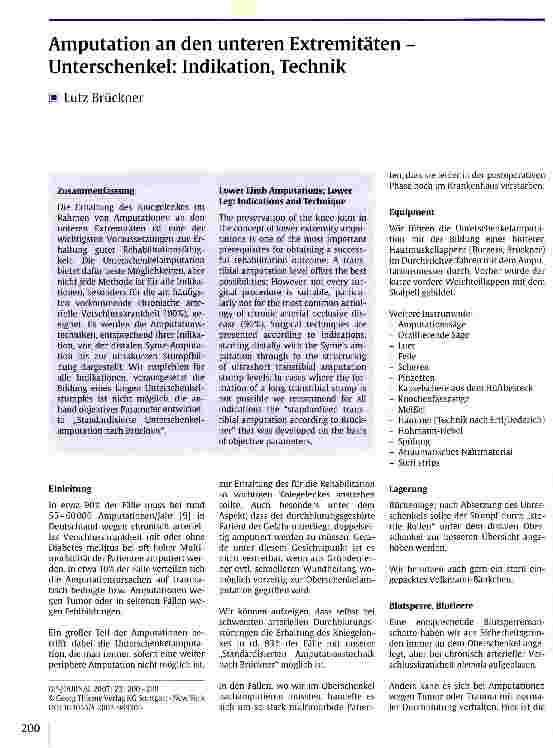 Vorschauseite 1: Amputation an den unteren Extremitäten Unterschenkel: Indikation, Technik