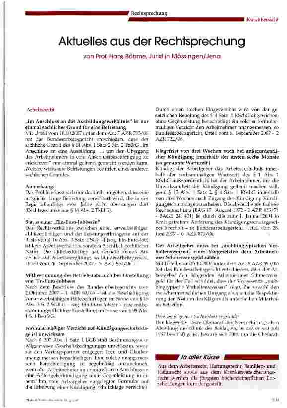 Vorschauseite 1: Aktuelles aus der Rechtsprechung