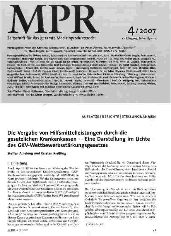 Vorschauseite 1: Die Vergabe von Hilfsmittelleistungen durch die gesetzlichen Krankenkassen - Eine Darstellung im Lichte des GKV-Wettbewerbsstärkungsgesetzes