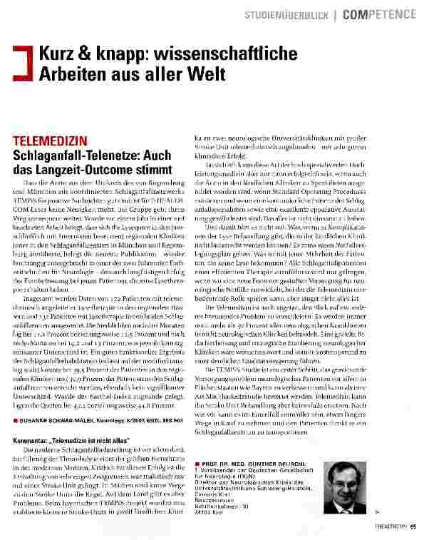 Vorschauseite 1: Schlaganfall-Telenetze: Auch das Langzeit-Outcome stimmt