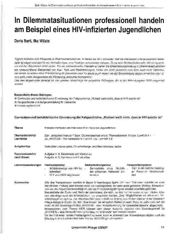 Vorschauseite 1: In Dilemmatasituationen professionell handeln am Beispiel eines HlV-infizierten Jugendlichen