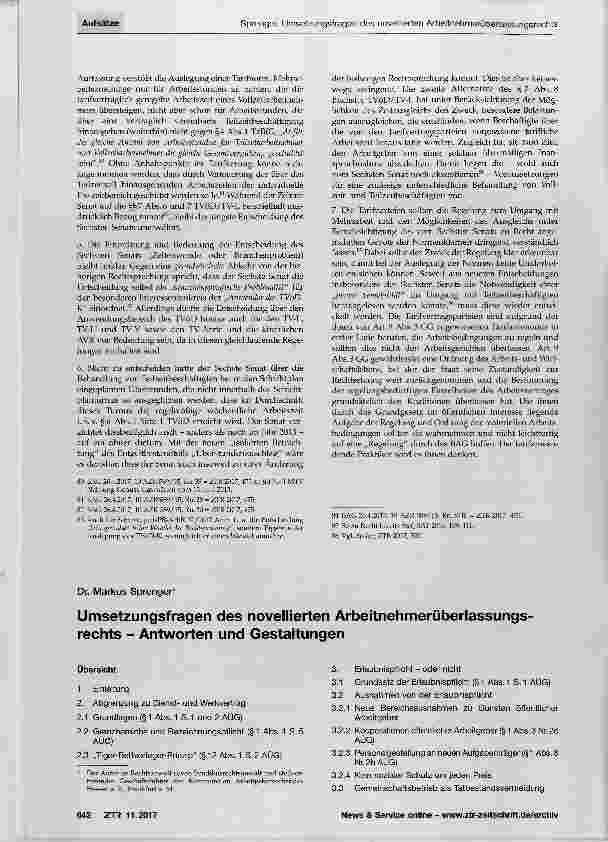 Vorschauseite 1: Umsetzungsfragen des novellierten Arbeitnehmerüberlassungsrechts Antworten und Gestaltungen