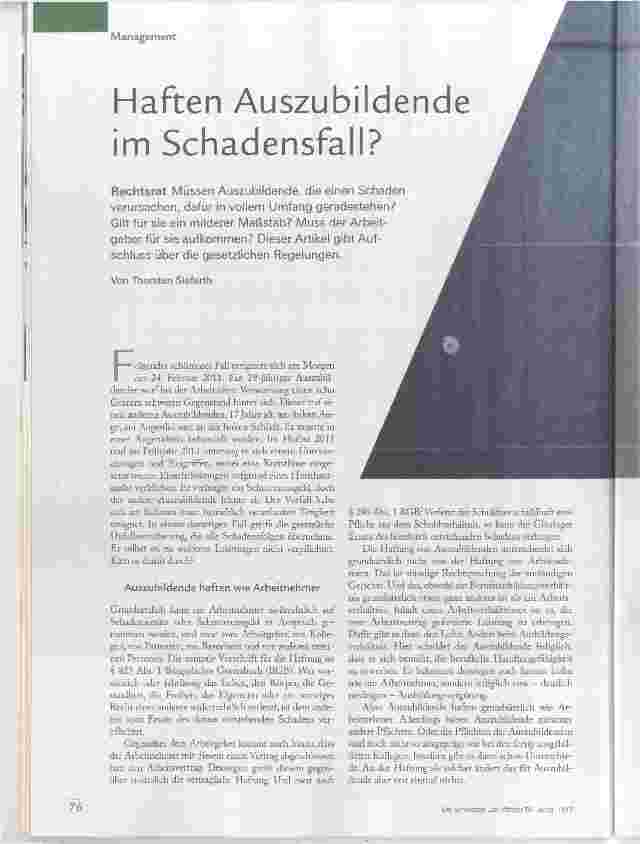 Vorschauseite 1: Haften Auszubildende im Schadensfall?