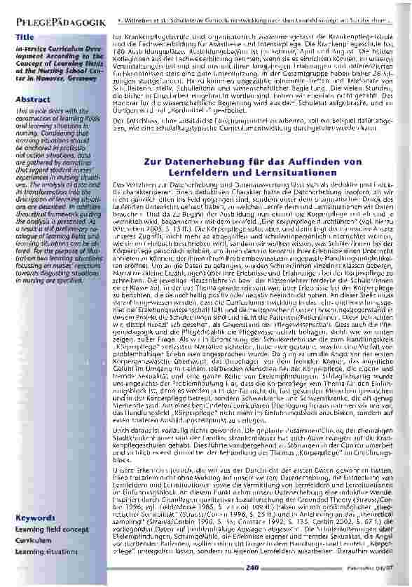Vorschauseite 2: Schulinterne Curriculumentwicklung nach demLernfeldkonzept am Schulzentrum für Krankenpflegeberufe in Hannover (Teil 1)
