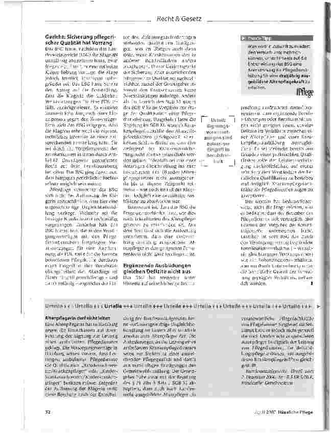 Vorschauseite 2: Eignung zur verantwortlichen Pflegefachkraft im SGB V-Bereich - Verwehrte Anerkennung