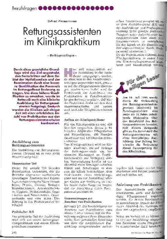 Vorschauseite 1: Rettungsassistenten im Klinikpraktikum