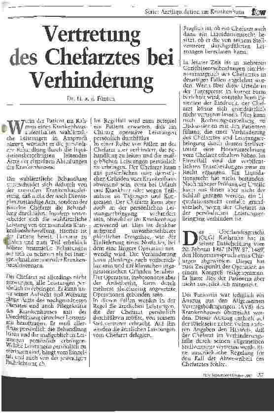 Vorschauseite 1: Vertretung des Chefarztes bei Verhinderung
