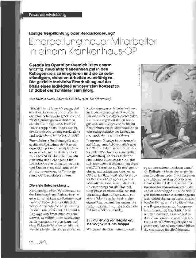 Vorschauseite 1: Einarbeitung neuer Mitarbeiter in einem Krankenhaus-OP Lästige Verpflichtung oder Herausforderung?