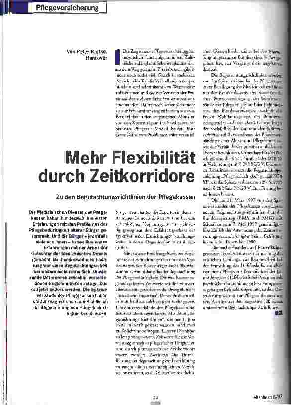 Vorschauseite 1: Mehr Flexibilität durch Zeitkorridore Zu den Begutachtungsrichtlinien der Pflegekassen